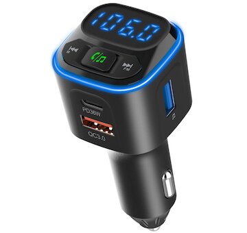 Nabíjačka mobilov do zapaľovača 12-24V autoadapter bluetooth USB-A 2USB-C TRANSMITTER