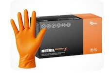 Rukavice nitrilové s gripom oranžové 50ks v krabici veľ. L